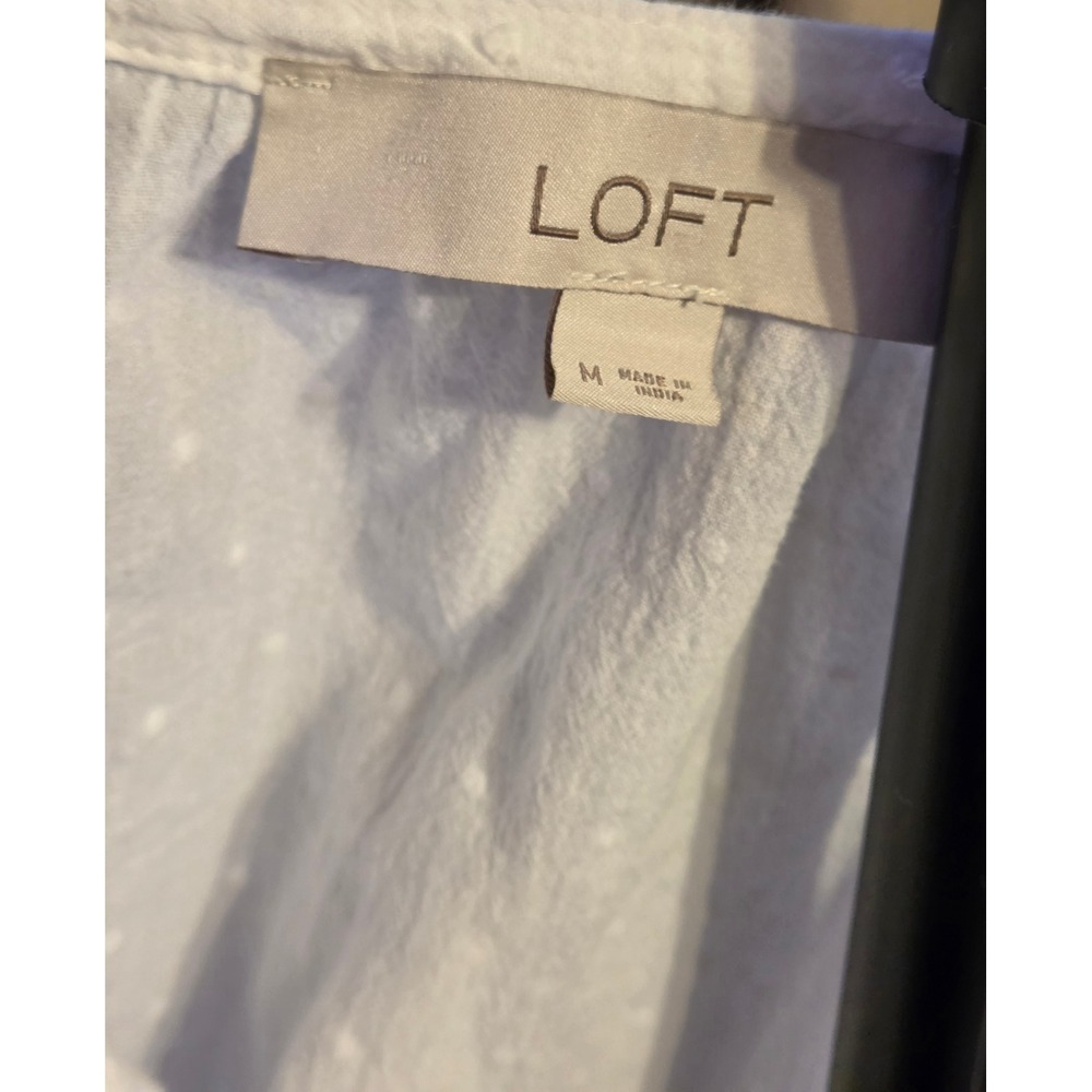 Loft Peasant Style V-Neck Blouse Women's Size Medium White Tie Front - Picture 2 of 10